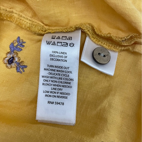 Cynthia Rowley Yellow 100% Linen Floral Print Top Size Large - Picture 8 of 9